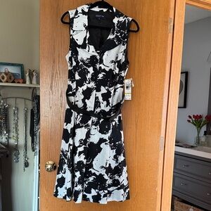 Calvin Klein Black and White Abstract Midi Dress